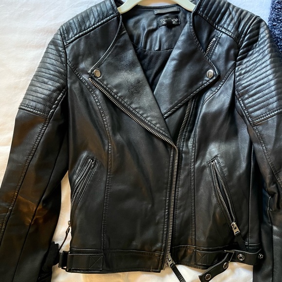 Top Shop faux leather ribbed moto jacket - Picture 4 of 5